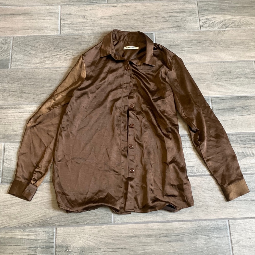 Sundarbay brown button front shirt
